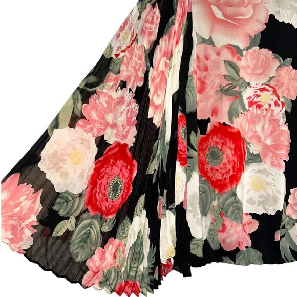 NWT Alice + Olivia Floral Accordion Pleat Sleeve Silk Blouse Black M Top - Picture 4 of 9